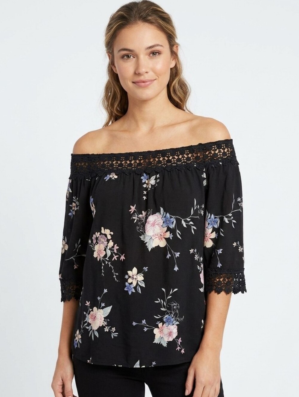 Jolt Black Floral Tunic Top